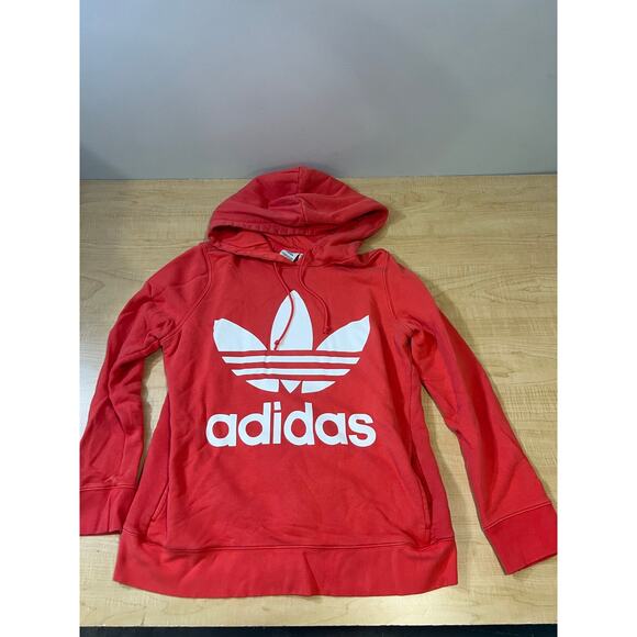 Adidas Originals Trefoil Hoodie Womans Size L 95% Cotton 5% Spandex Pink Coral - Picture 1 of 5